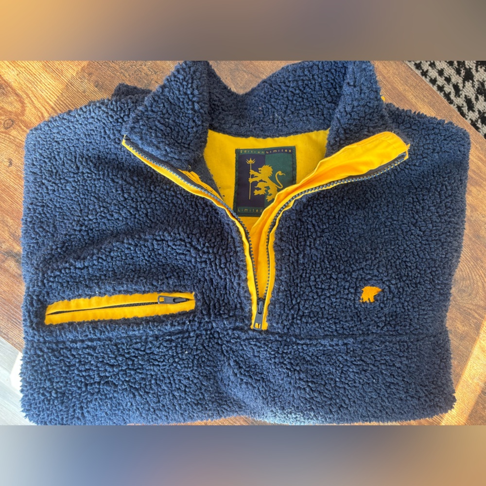 Navy and Yellow Fleece Pullover Sweater